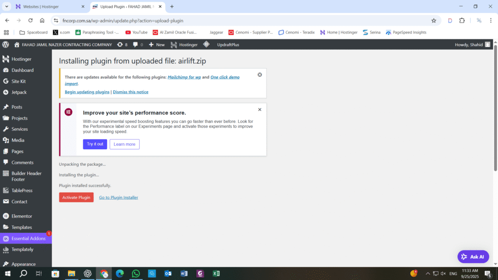 WordPress site running smoothly after Airlift plugin installation