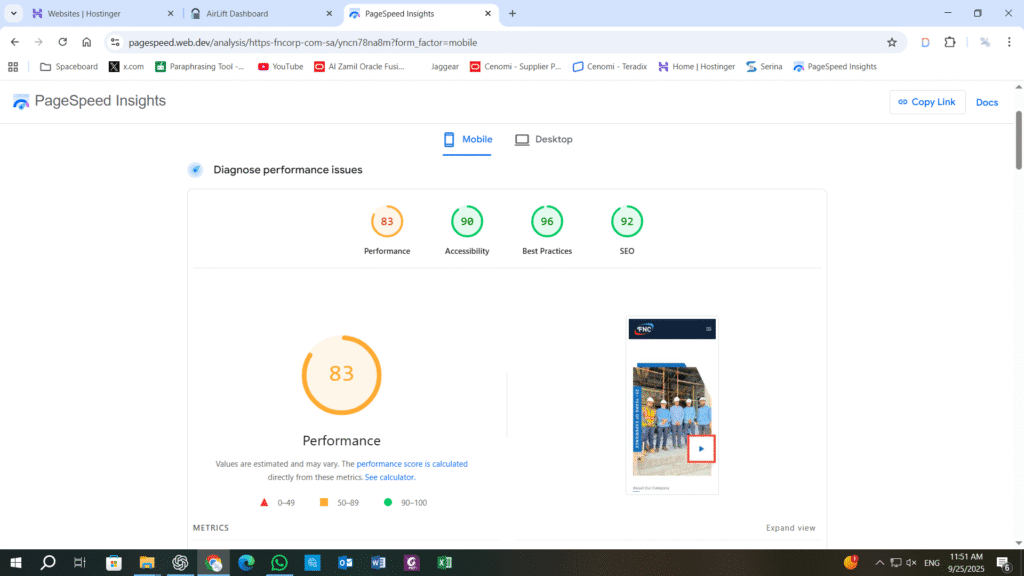 Final website speed test report showing Airlift plugin results