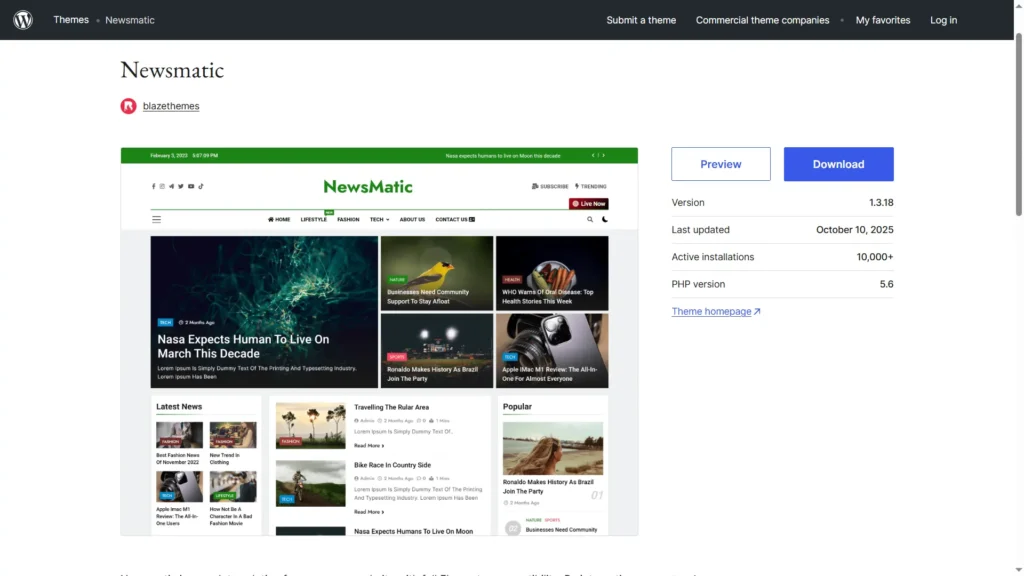 Newsmatic theme overview for WordPress blogs – best WordPress themes for blog in 2025