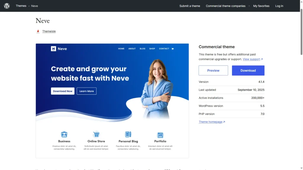 Neve theme lightweight blog layout preview – best WordPress themes for blog in 2025