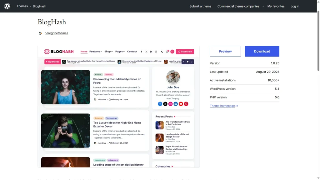 BlogHash clean and minimal blog design – best WordPress themes for blog in 2025