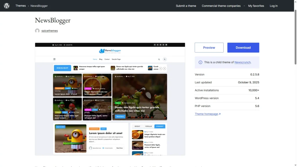NewsBlogger magazine-style homepage – best WordPress themes for blog in 2025