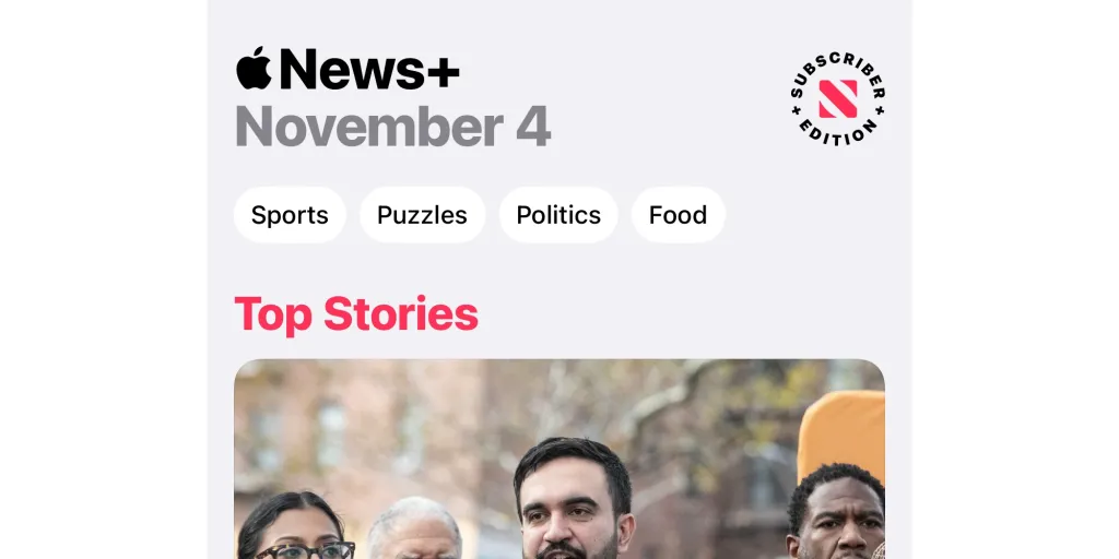 Apple News app interface with smoother navigation and category shortcuts